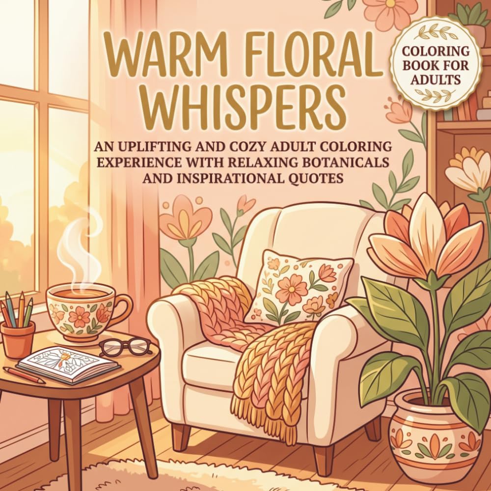 Warm Floral Whispers Coloring Book: An Uplifting and Cozy Adult Coloring Experience with Relaxing Botanicals and Inspirational Quotes