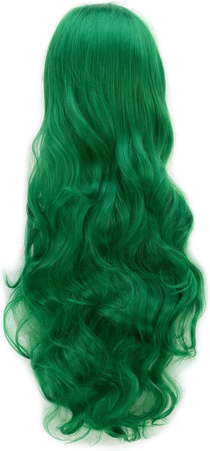 IMISSU 80cm Long Curly Natural Hair Cosplay Wig with Bangs Colorful Halloween Costume Party Wigs for Women (Bright Green) - Image 4