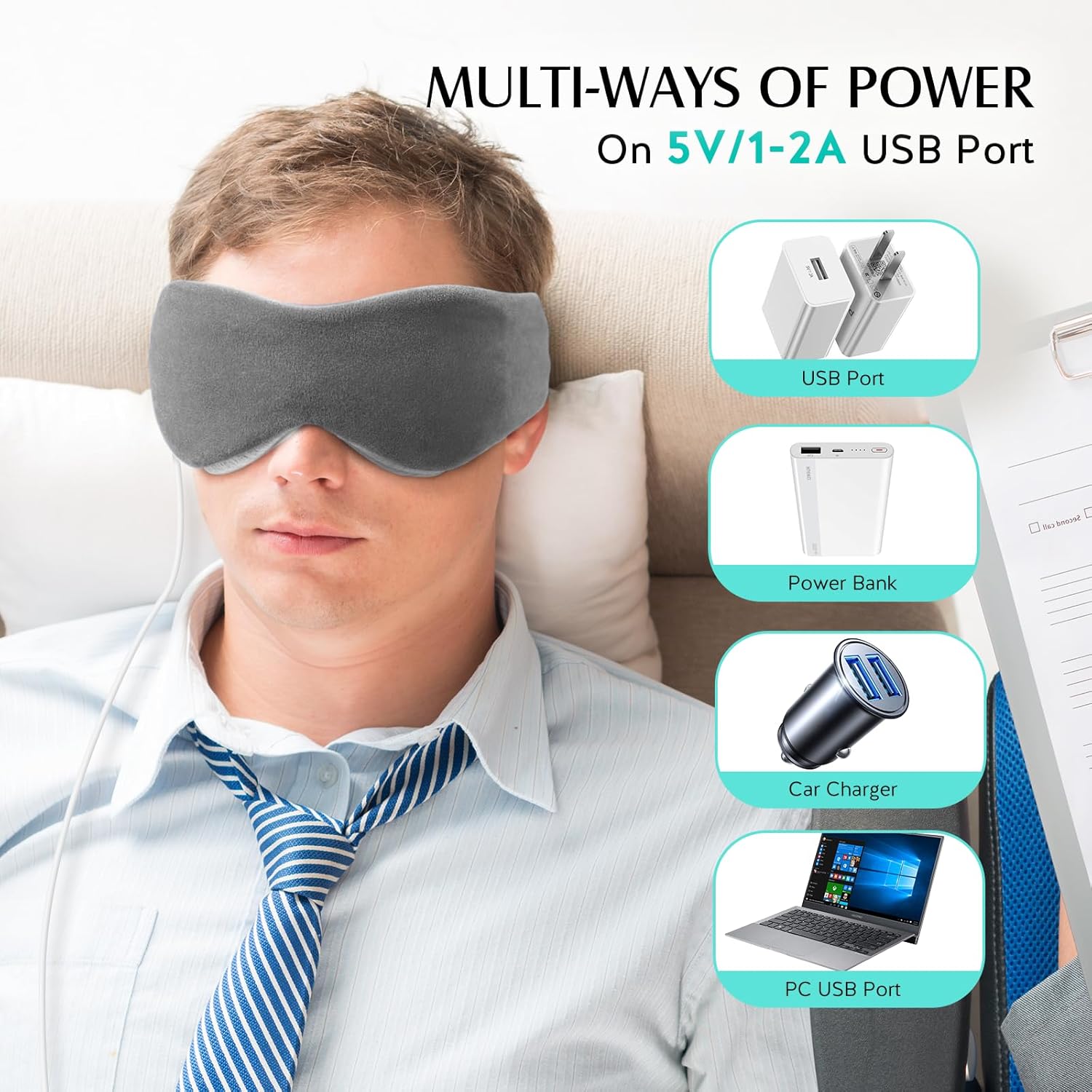 YFONG Heated Eye Mask, Warm Eye Compress Mask for Dry Eyes, USB Electric Heating Pad with Temperature & Timer Control, Dry Sleep Mask for Relax & Reduce Strain Dark Circle Stye Treatment, Grey - Image 4