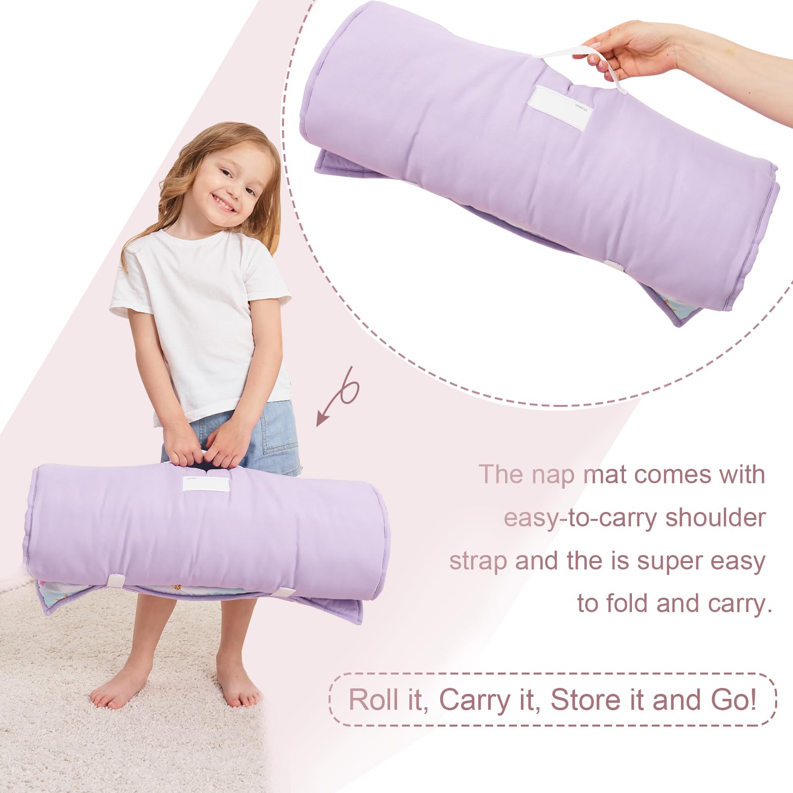 Cokouchyi Tapete Extra Grande para Siesta para niños, Saco de Dormir con Almohada extraíble, Mide 53 x 21 x 1.5 Pulgadas, Bolsa de Dormir para niñas, Ideal para guardería y jardín de Infantes