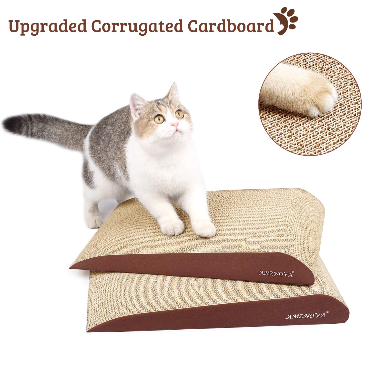 Scratching Pads Catnip Included AMZNOVA Cat Scratcher Ramp Inclined Corrugated Cardboard Kitty