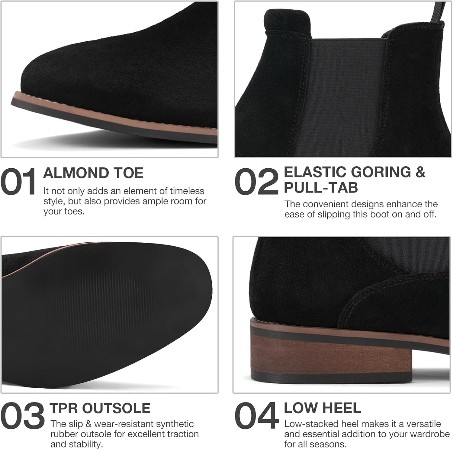 Rollda Mens Chelsea Boots, Suede Casual Ankle Boots, Dress Boots Elastic Slip on Boots for Men - Image 4