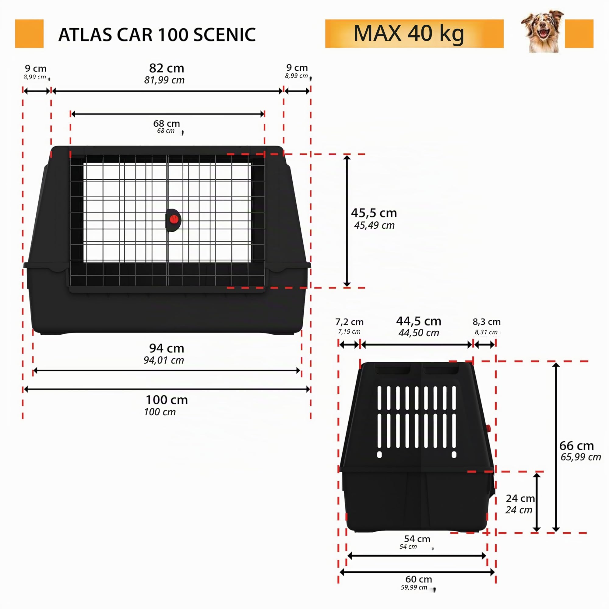 Panier de transport pour Chiens ATLAS CAR 100 SCENIC avec Crochets de Sécurité Excellente Ventilation