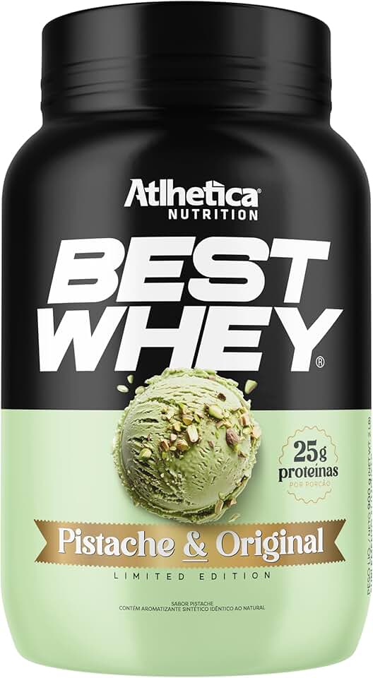 Best Whey Atlhetica Nutrition 900g – Sabor Pistache – 25g de Proteína por Dose – Whey Concentrado, Isolado e Hidrolisado – Sem Glúten e Sem Açúcar Adicionado