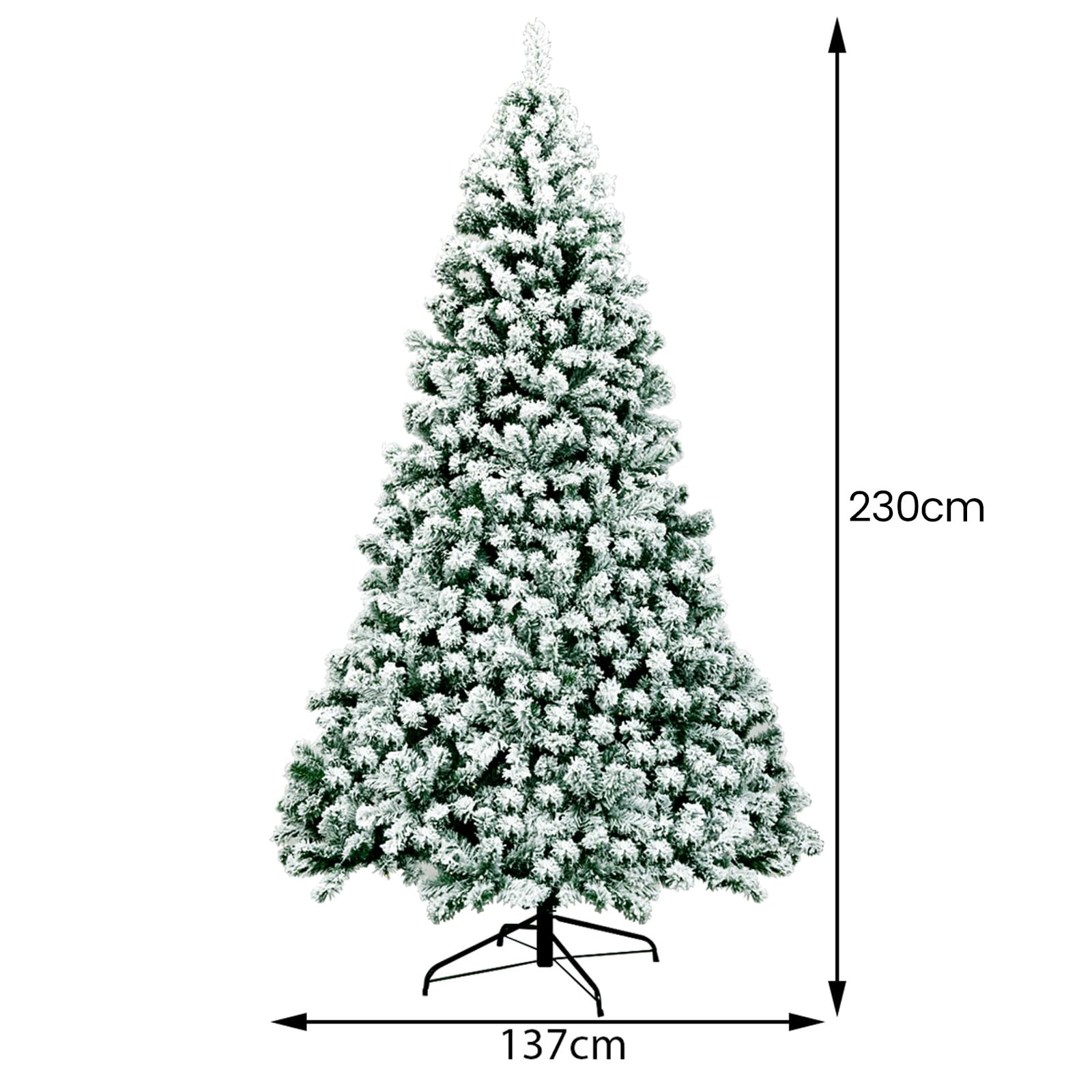 COSTWAY Albero di Natale Innevato 135/180/230 cm, Albero di Natale con 200/250/550 Luci LED Bianche Calde, 400/928/1346 Rami, Base in Metallo, Decorazione Natalizia per Casa e Negozio (230 cm)
