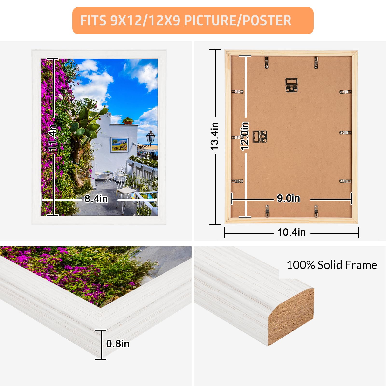 Snapklik.com : 9x12 Wood Frame White, Modern Natural Woodgrain 12x9in ...