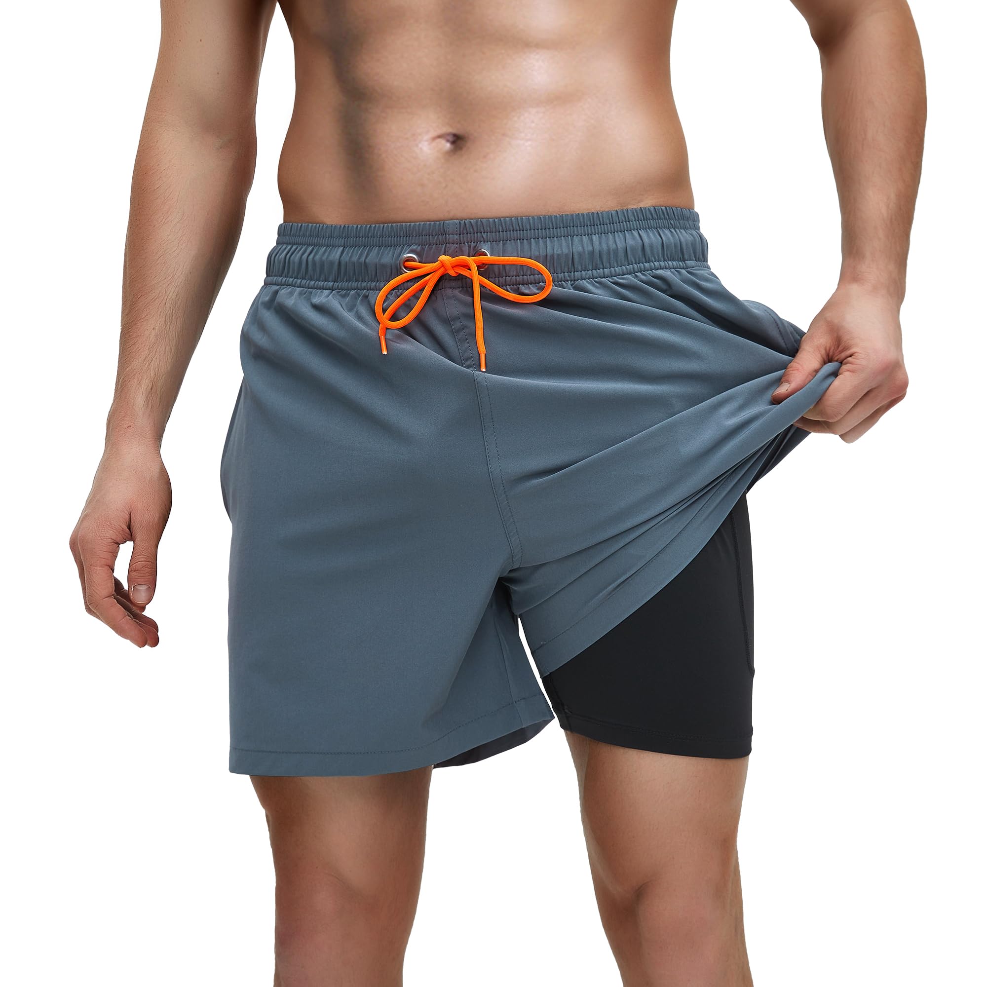 SEMPERFUN Bañador Hombre con Forro Compresión y Bolsillos, Shorts de Baño para Natación Secado Rápido, Traje de Baño Hombre, Bañadores Hombre Surferos, Calzones de Banho Homem