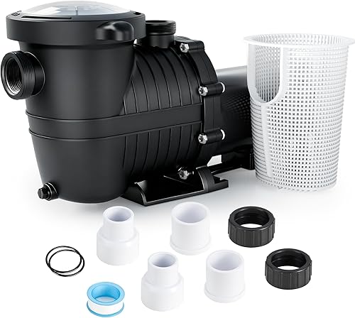 LANCHEZ Bomba de piscina interiorsobre el suelo, autorecortable (velocidad dual, 2 HP, 6600 GPH, 230V, adaptador NPT de 1.5" y 2", cesta de colador)