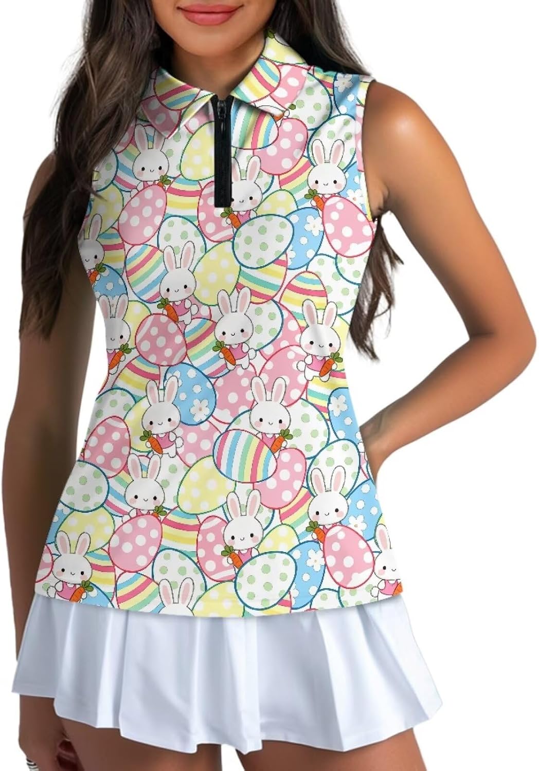 Biyejit Women's Golf Shirts Sleeveless V Neck Zip Up Tennis Tank Tops Polo Shirts with Collar Quick Dry Athletic Shirt XS-2XL