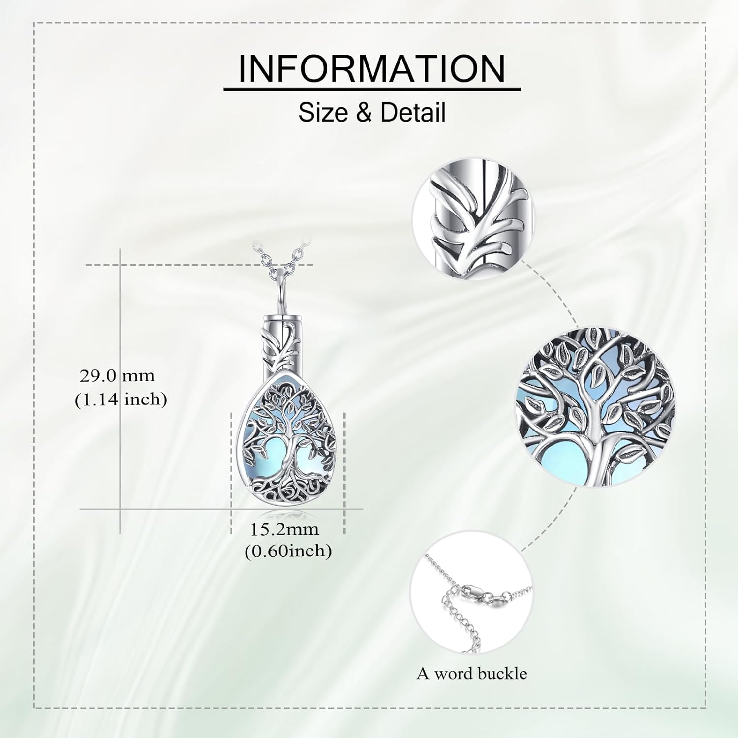 MONGAS Tree of Life Urn Necklace 925 Sterling Silver Teardrop Urn Necklace for Ashes Keepsake Memory Cremation Jewelry for Women Ashes - Image 3