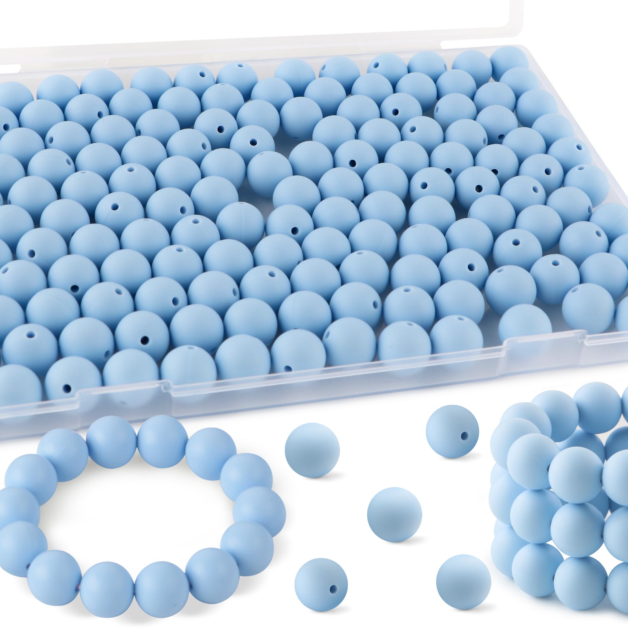 Kovict 145pcs Silicone Beads, 15mm Silicone Beads for Keychain Making, Pens Bracelet Necklace DIY Crafts (Pastel Blue)
