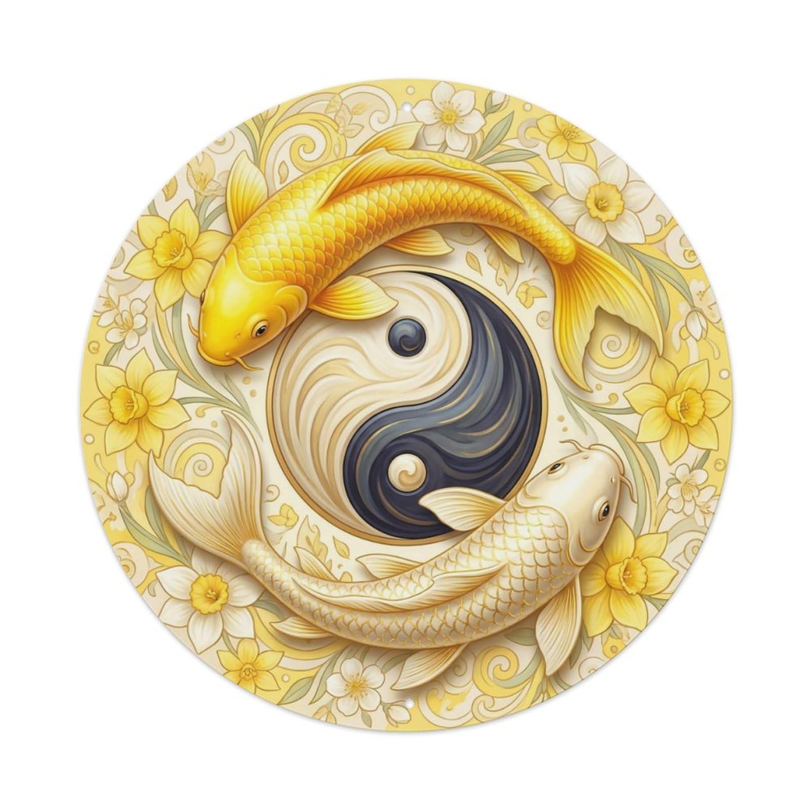 TaiChi Koi Fish Daffodil Yellow Spring Flower Cheerful Bright Metal sign