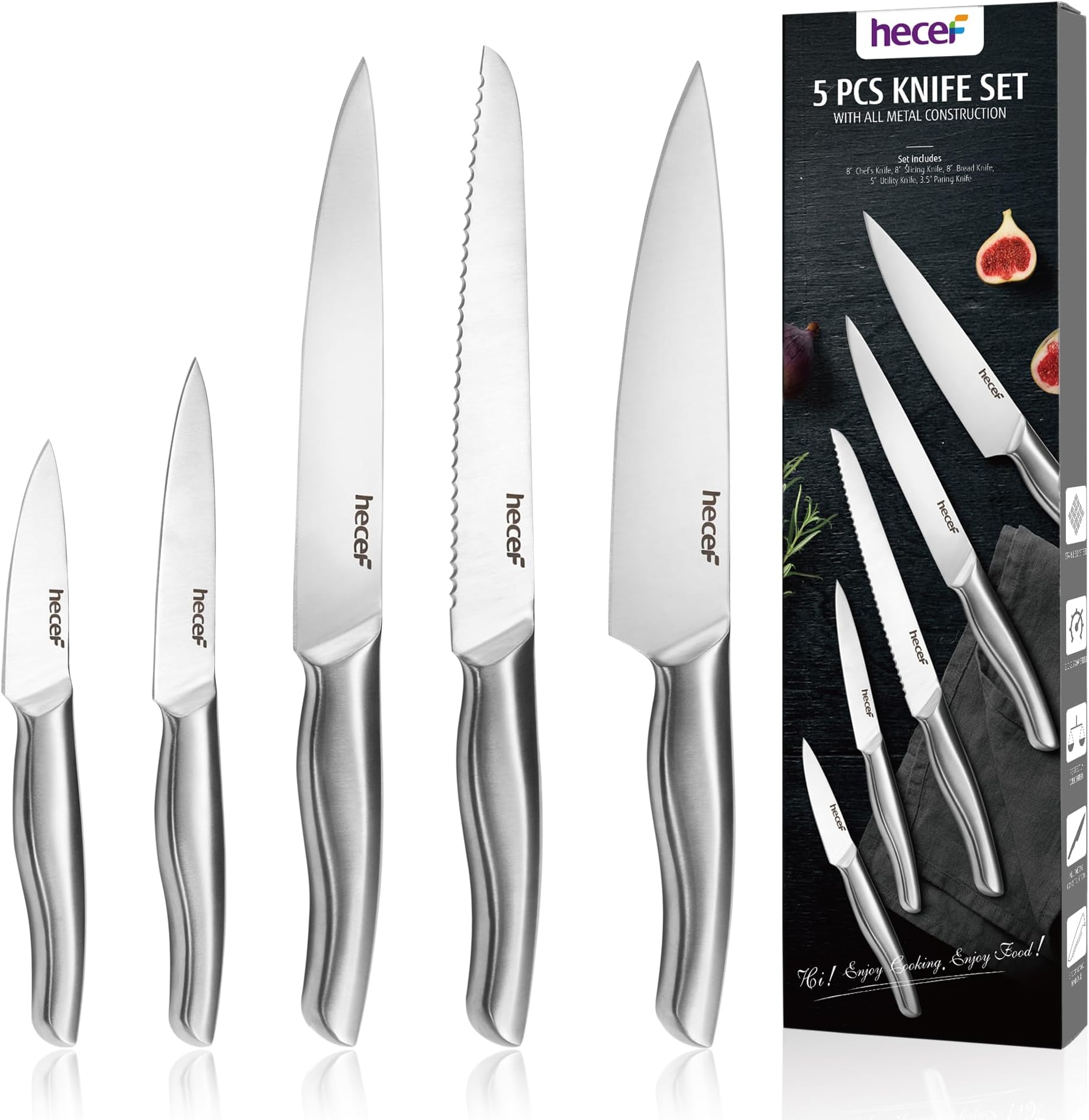 GOLTICH 5 PCs Kitchen Knife Set Ultra Sharp Kitchen Knives with Easy