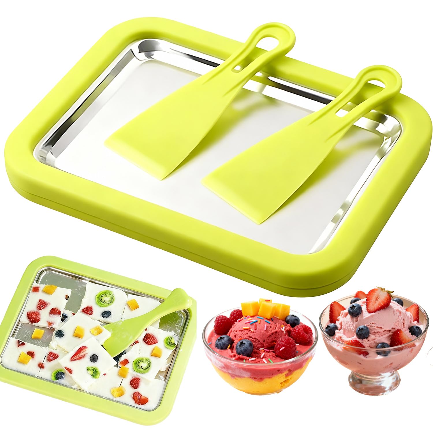 Rolled Ice Cream Maker Kit - 2026 New Stainless Steel Instant Freeze Plate with 2 Scrapers Tray Easy