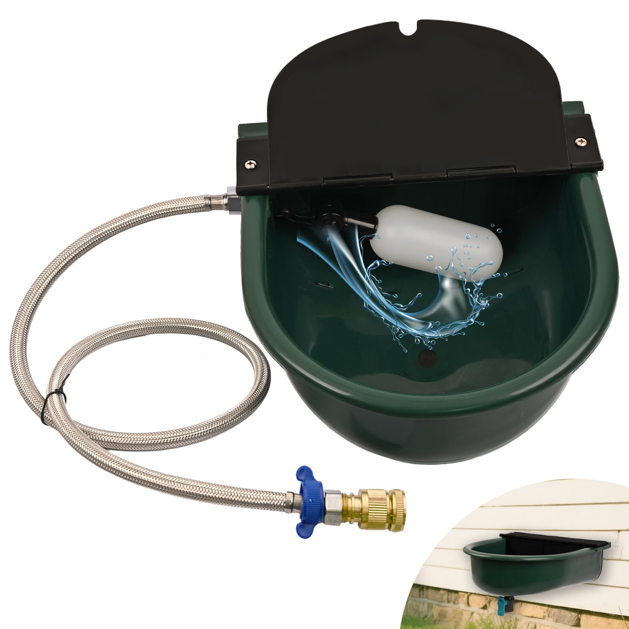 Distributore automatico di acqua per cani con foro di scarico e valvola di scarico, ciotola per acqua per cani da 1 gallone, con valvola galleggiante, raccordo a collegamento rapido, per
