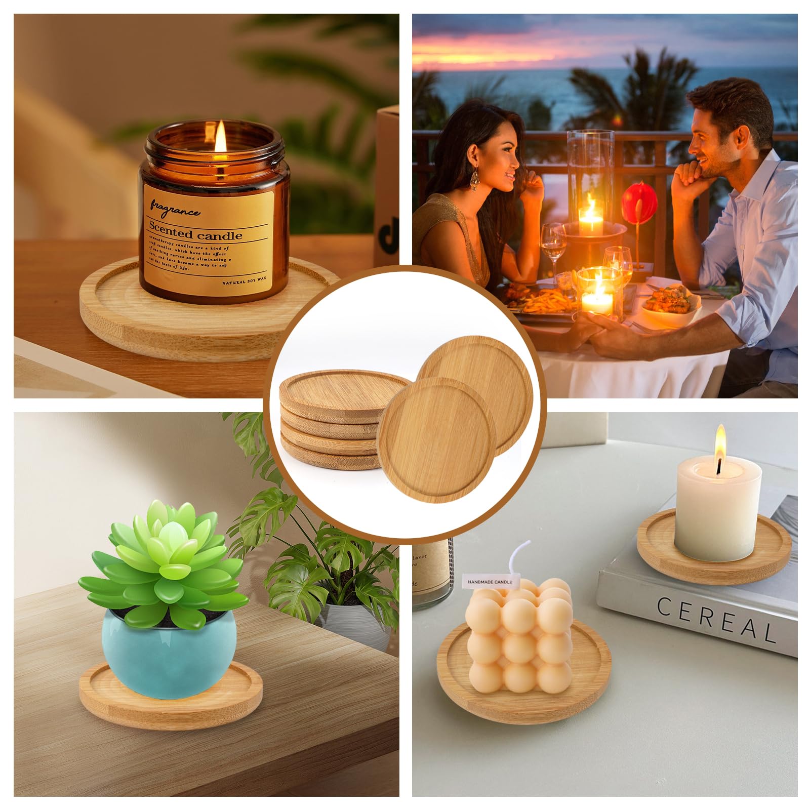 2 Pièces Sous-Verres Ronds En Bois Naturel Et Bambou – Protection Élégante Pour Tables, Boissons Chaudes & Froides, Avec Support Déco