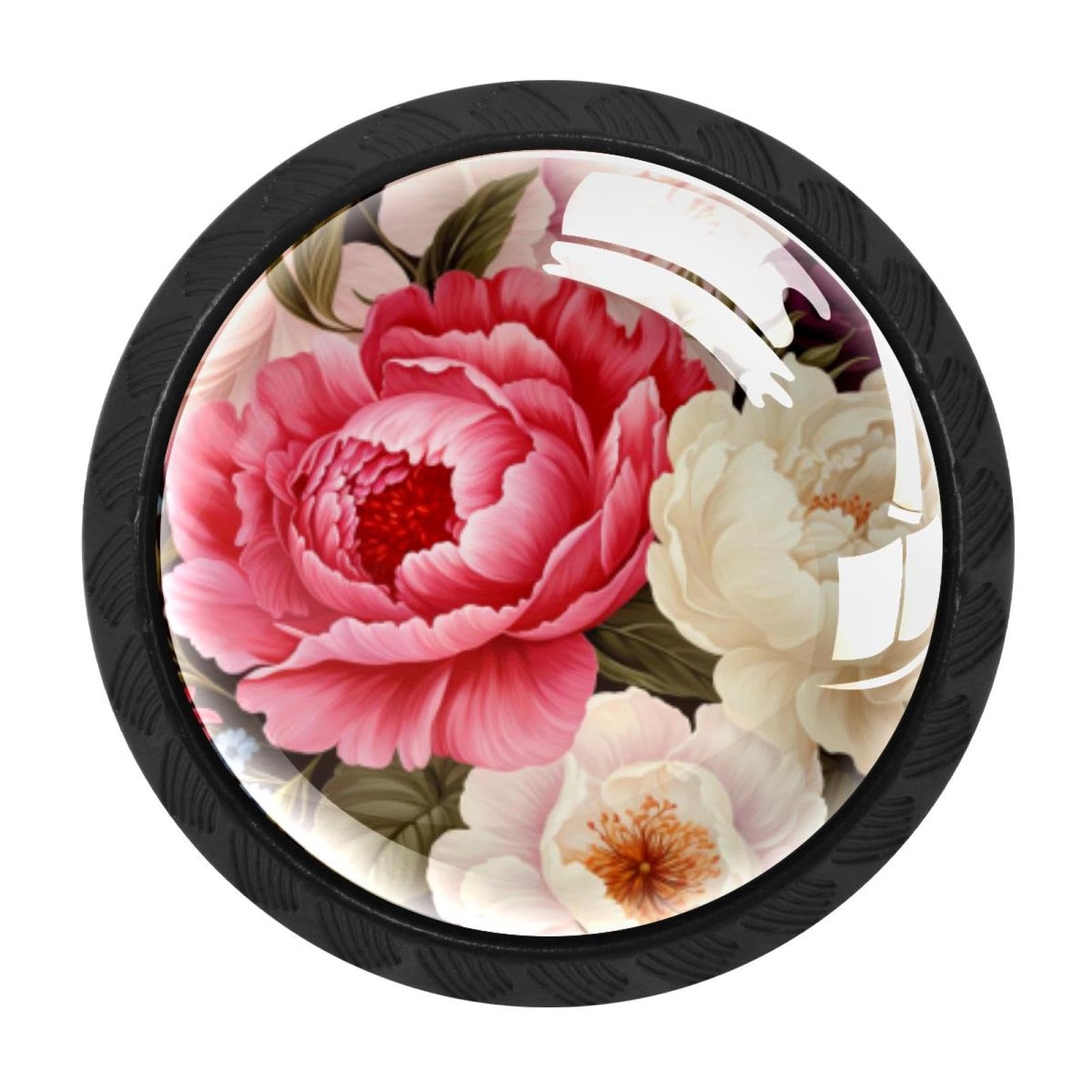 CHENZZZZ 4 Pieces Peony Drawer Knobs, 35mm Black Cabinet Knobs, Drawer Pulls and Knobs, Dresser Drawer Knobs, Cabinet Hardware Kitchen Cabinet Knobs