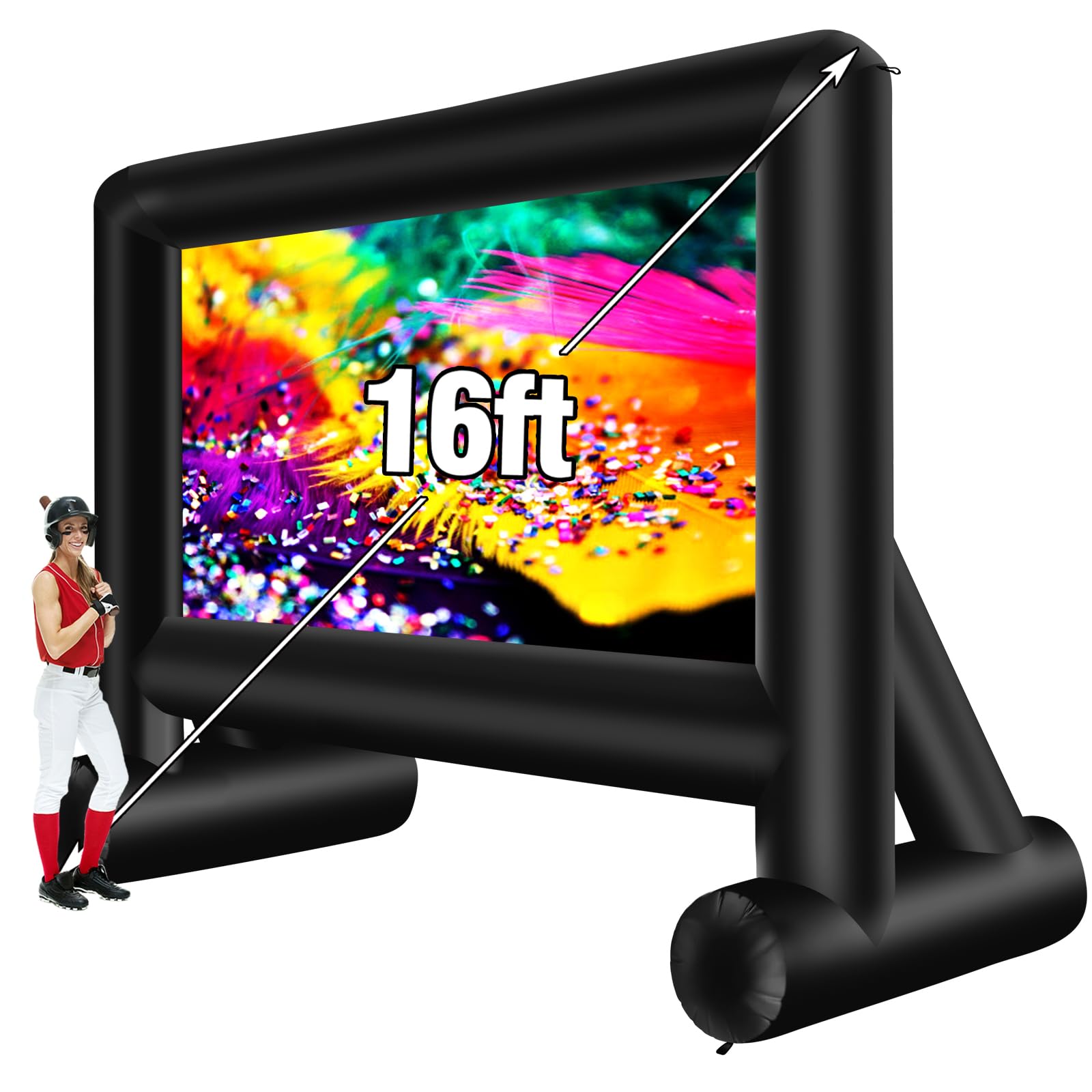 16 Feet Inflatable Movie Screen Outdoor, Inflatable Projector Screen with Blower Carry Bag - Supports Front and Rear Projection Blow Up Screen for Backyard Movie Night Pool Party