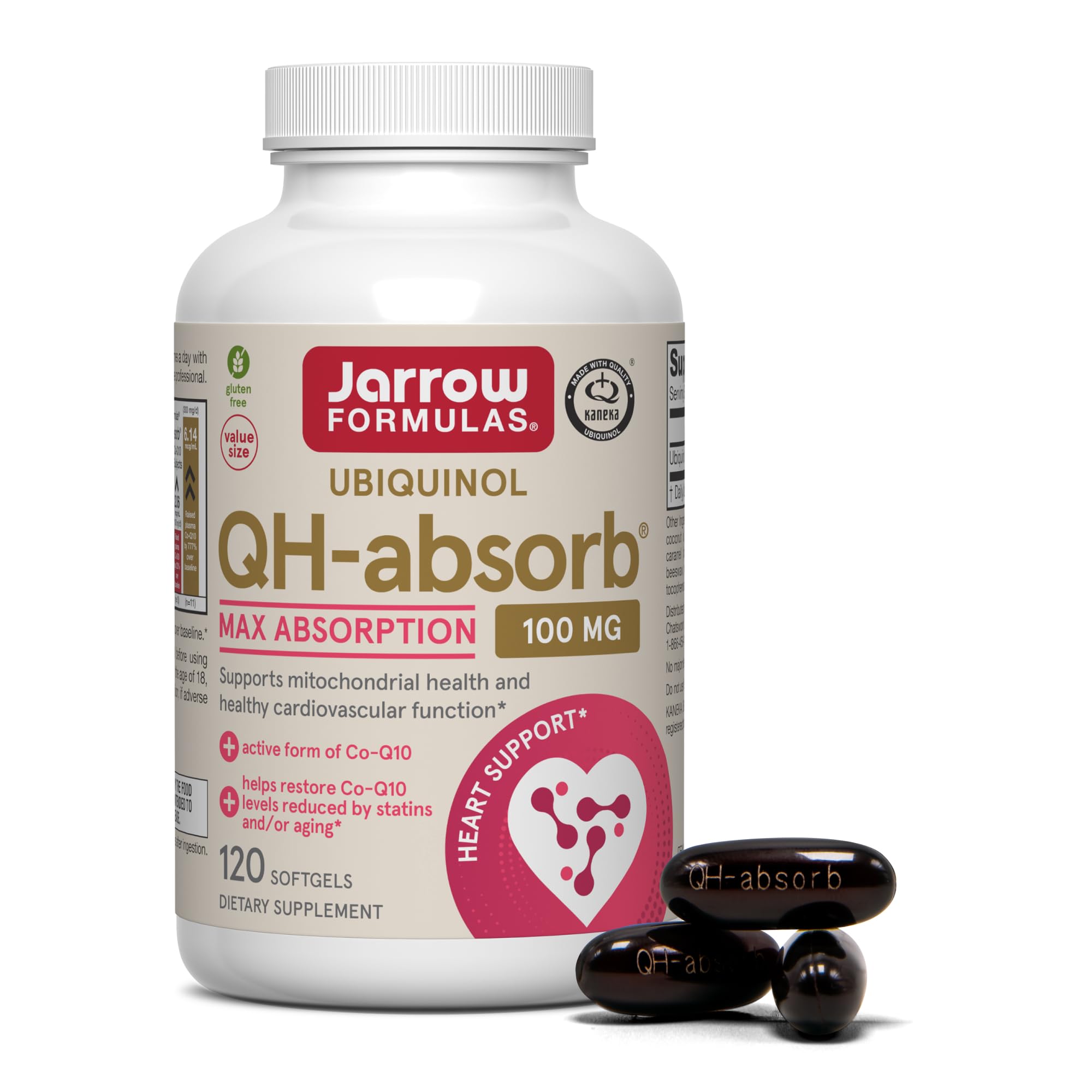 Jarrow QH-Absorb Ubiquinol 100mg CoQ10, Heart Health, 120 Softgels 120 Count (Pack of 1)