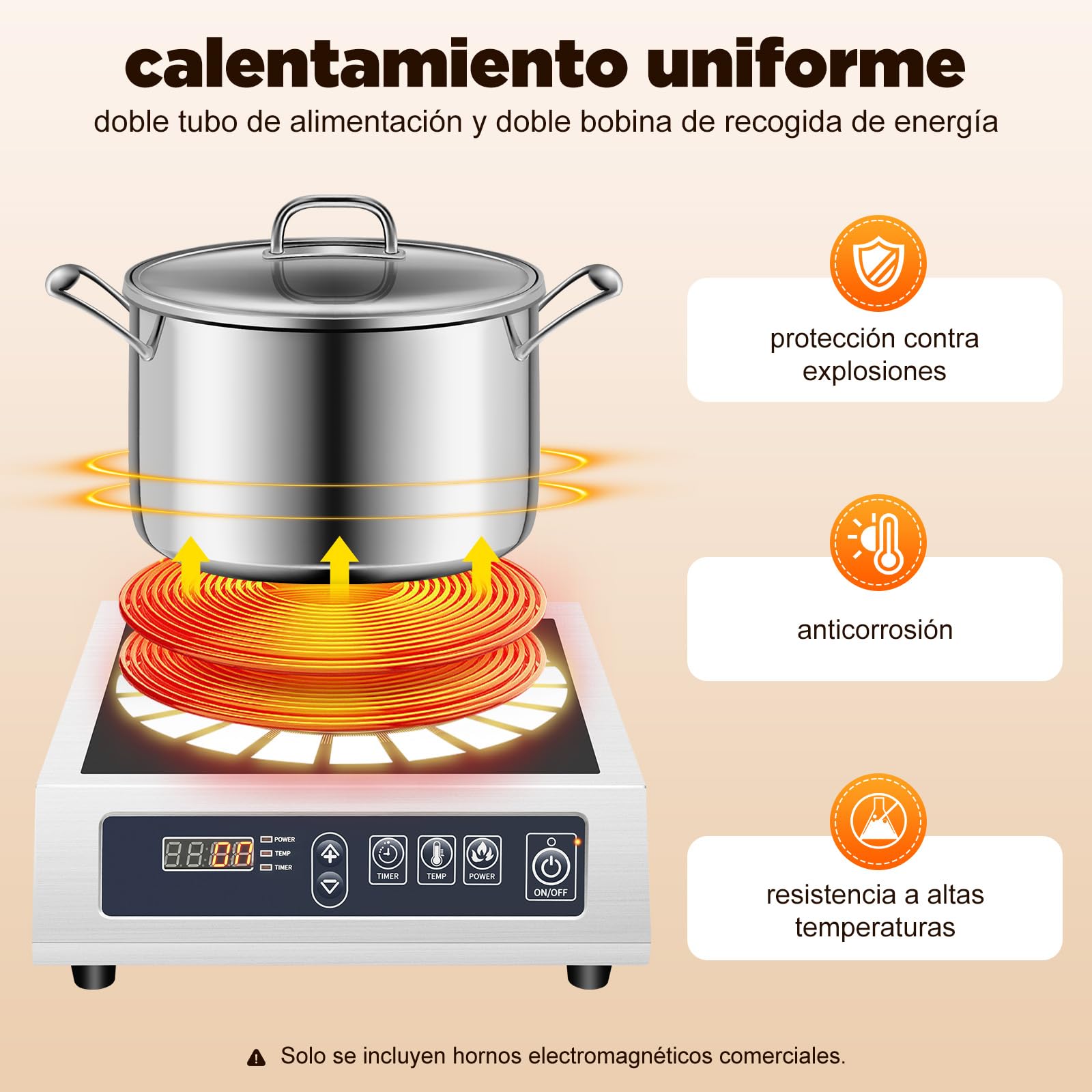 Placa de Inducción, 3500W 35cm Cocina Eléctrica de Inducción, 75kg Grande Profesional Placa de Inducción, 1 Placa Para Diámetro de 12 – 30 cm Acero Inoxidable, Esmaltado, Ollas de Hierro