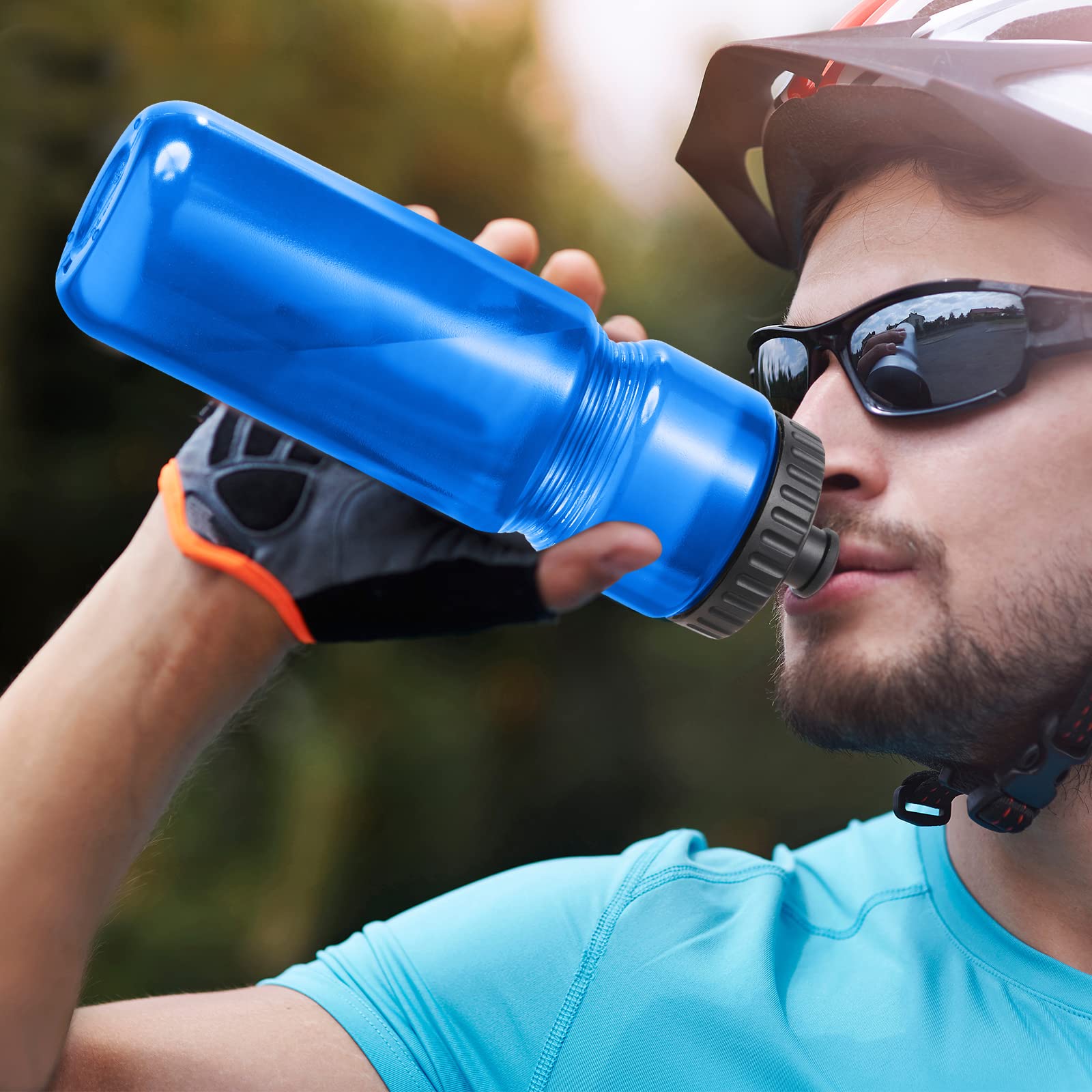 Mimorou 12 Stück Sport-Wasserflaschen 758 ml Sport-Wasserflaschen mit leicht zu öffnendem Push/Pull-Kappe, wiederverwendbare Kunststoff-Wasserflaschen für Fahrräder, Yoga, Outdoor-Sportarten (blau)