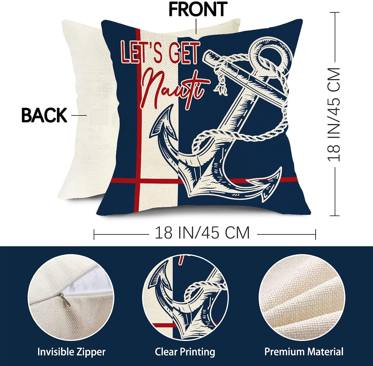 Nautical Anchor Decorative Throw Pillow Covers 18 x 18 Set of 4 image 2