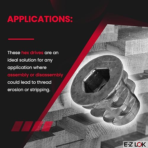 Miniatura 34 de E-Z LOK Inserto roscado para madera blanda, insertos de rosca hexagonal de zinc 1/4-20 roscas internas, 0.787 pulgadas de longitud, paquete de 50