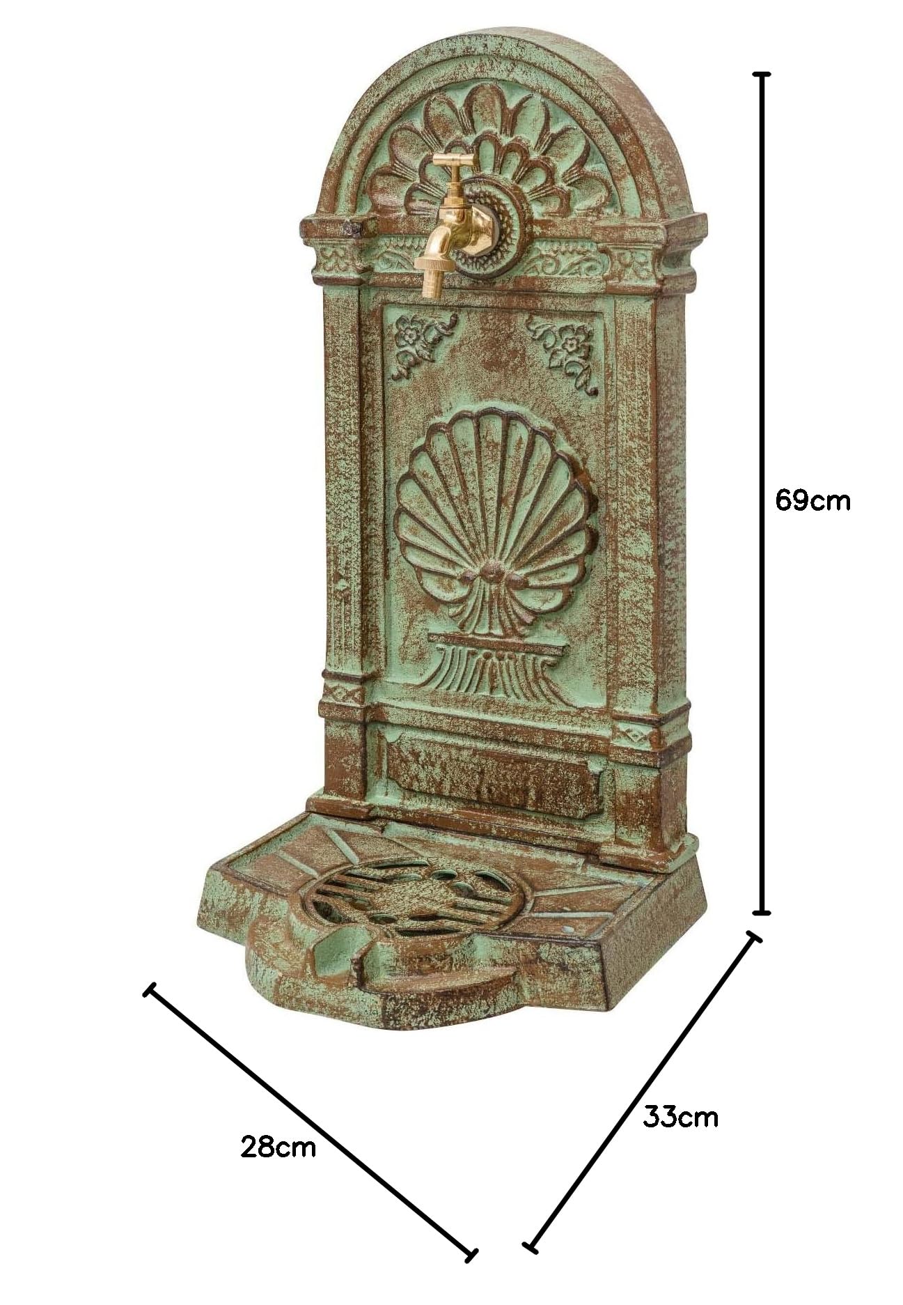Standbrunnen Brunnen Waschbecken Eisen Wandbrunnen Antik-Stil 69cm grün