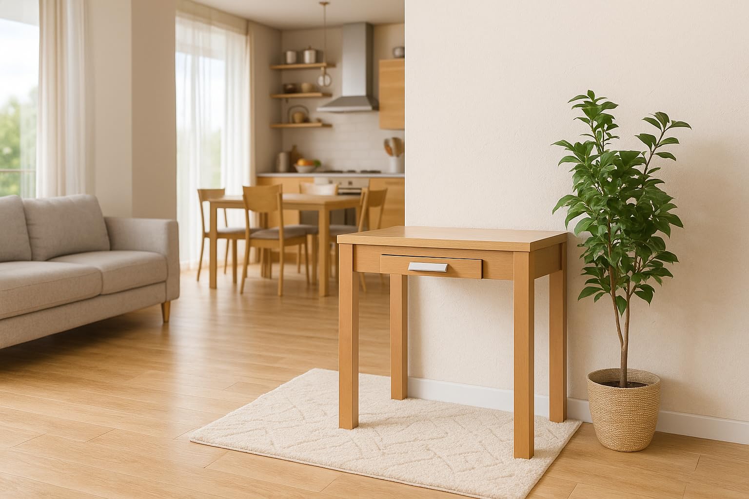 MOMMA HOME Mesa de Cocina - Modelo HENA - Color Roble/Roble - Material MDF/Madera - Medidas 80 x 40/80 x 76 cm