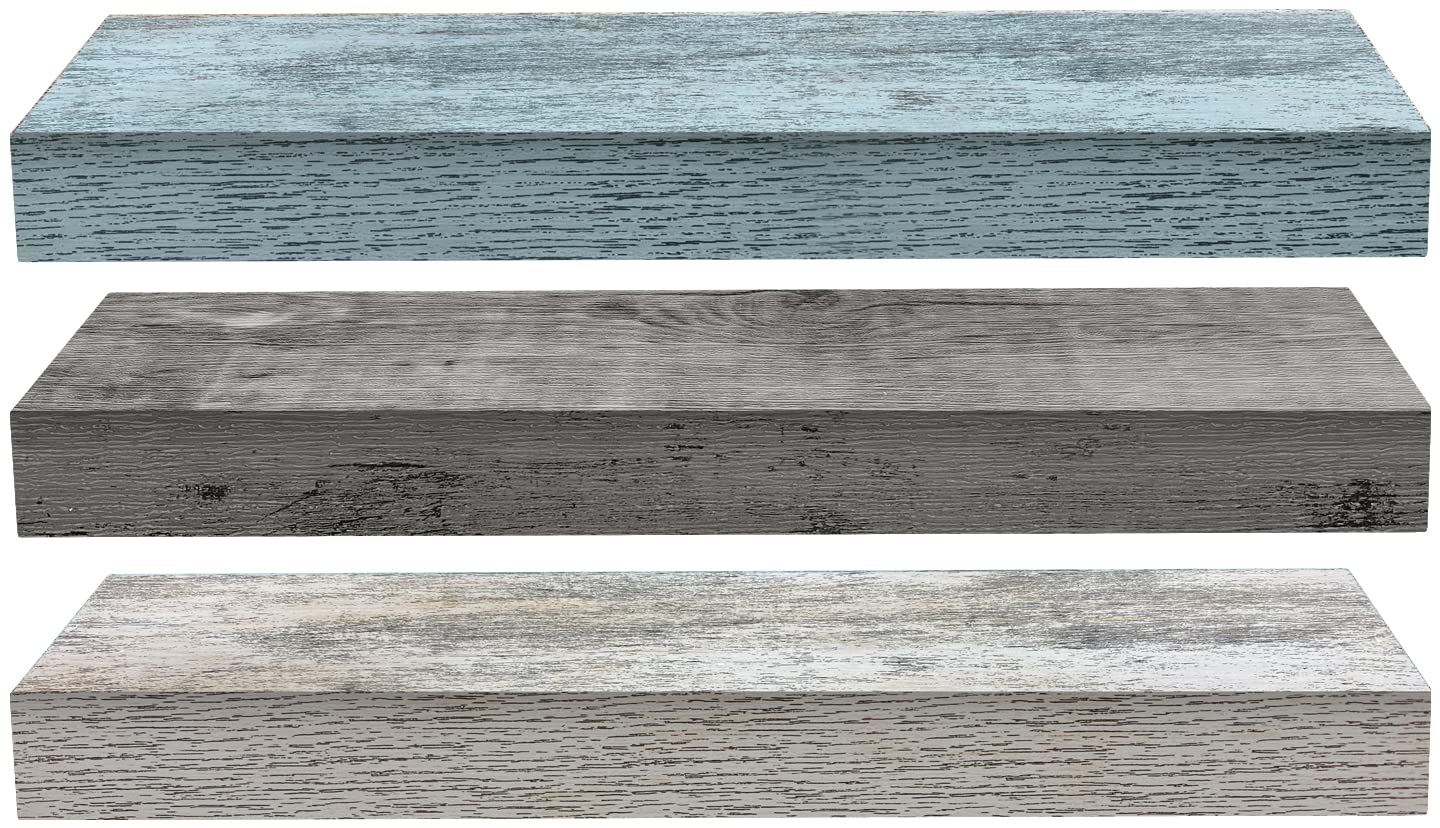 The 5 Best Floating Shelves for Small Spaces in 2026 3 Sorbus Floating Shelves - 3 Pack 16 Inch Rustic Grey Blue Rustic Wall Shelves fo — product photo