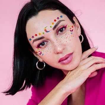 DPKOW Rainbow Face Tattoos for Gay Pride Eye Makeup, 10 Sheets LGBT Rainbow Temporary Tattoos for Kids Adults Men Women LGBT Pride Body Art, Rainbow Face Paints Tattoos Pride Peace Butterfly Star Moon