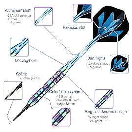 sanfeng Darts Plastic Tip Set Rainbow Blue Color 21g for Electronic Dart Board with 50 Rubber O-Rings 6 Shafts Flights Extra 50 Replacement Soft Tips Accessories