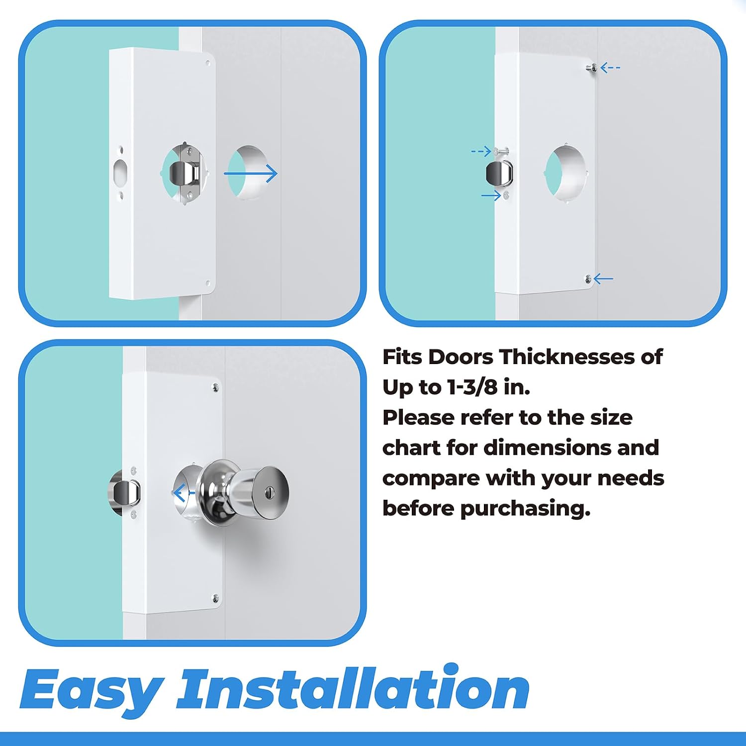 White U 9585 Stainless Steel Lock and Door Reinforcement Plate for 1-3/8 in Thick Doors, Stainless Steel Finish for Reinforcing and Repairing Doors - 2 Pack