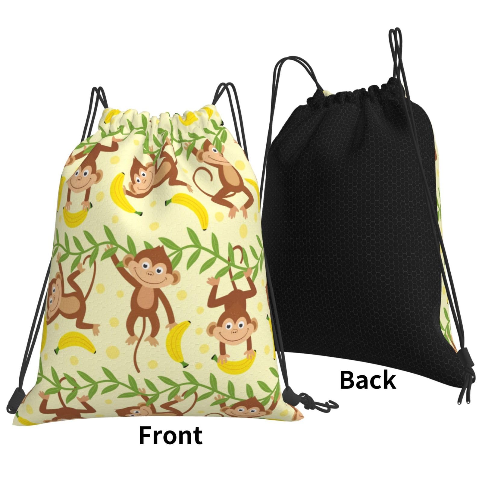 Rqzwdq Monkey Tropical Banana Palm Trees Drawstring Bag Backpack Gym Bags Sports Sack Shopping Yoga Travel String Daypacks For Men Women Adult