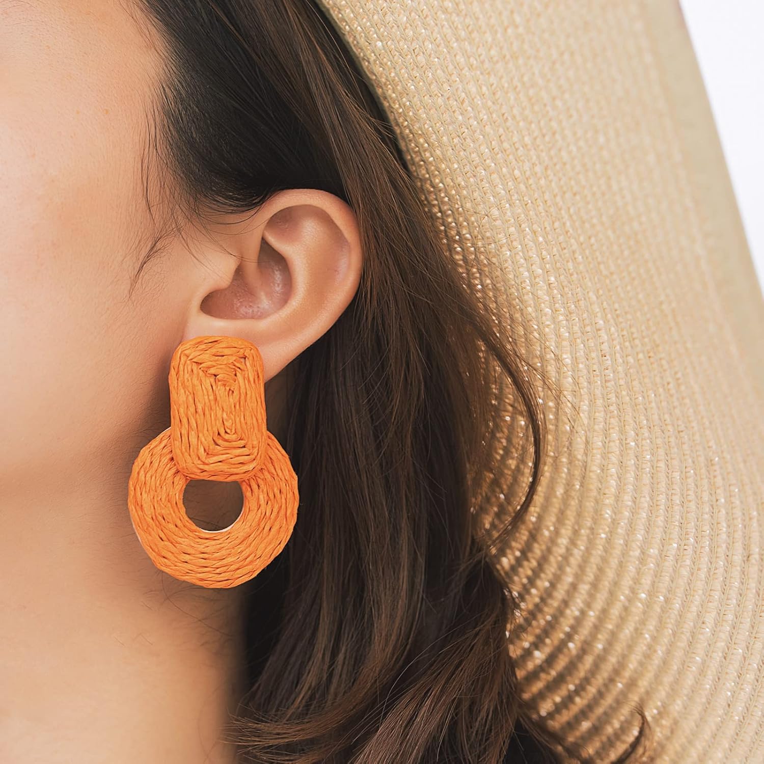 Statement Boho Rattan Dangle Earrings - Handmade Straw Wrap Summer Drop Dangling Earrings for Women - Image 2