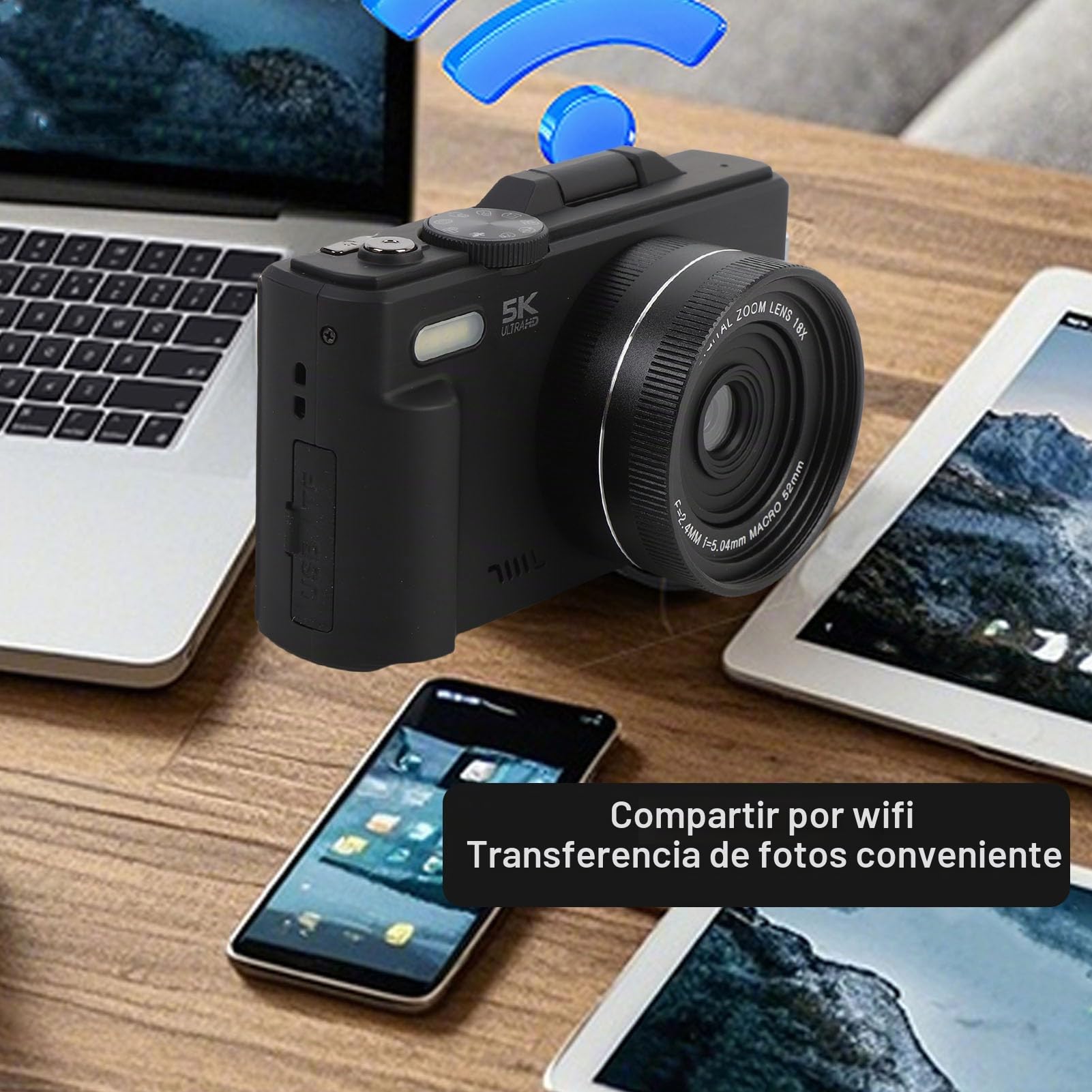 Cámara Digital de 5k para Fotografía, 75MP UHD Camara Fotograficas con Zoom Digital 18x, Pantalla de Flip de 3 "180 °, Cámaras de Vlogging Portátiles (Black)
