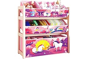 Kids Toy Organizer for Boys Girls Unicorn Toy Storage Organizer with 6 Bins