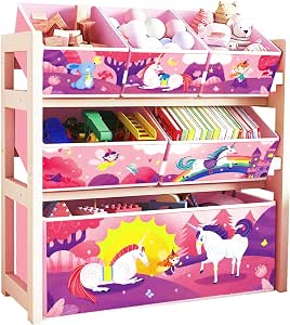 HOMCENT Organisateur De Jouets Pour Enfants Avec 6 Boîtes De Rangement - Rose 62x27x59 Cm - Solution Idéale Chambre Enfant