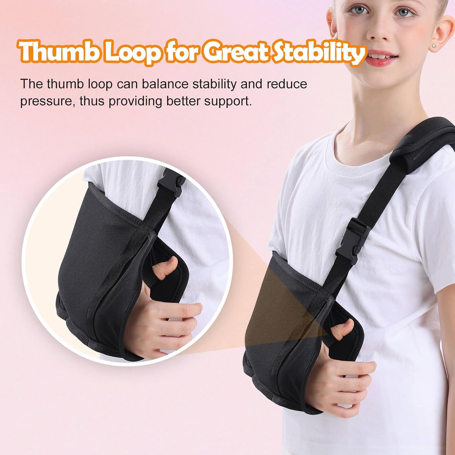 Kids Breathable Arm Sling for Shoulder Injury and Surgery Recovery, Padiatric Elbow Brace Support for Broken Arm, Fits Both Arms (Large)