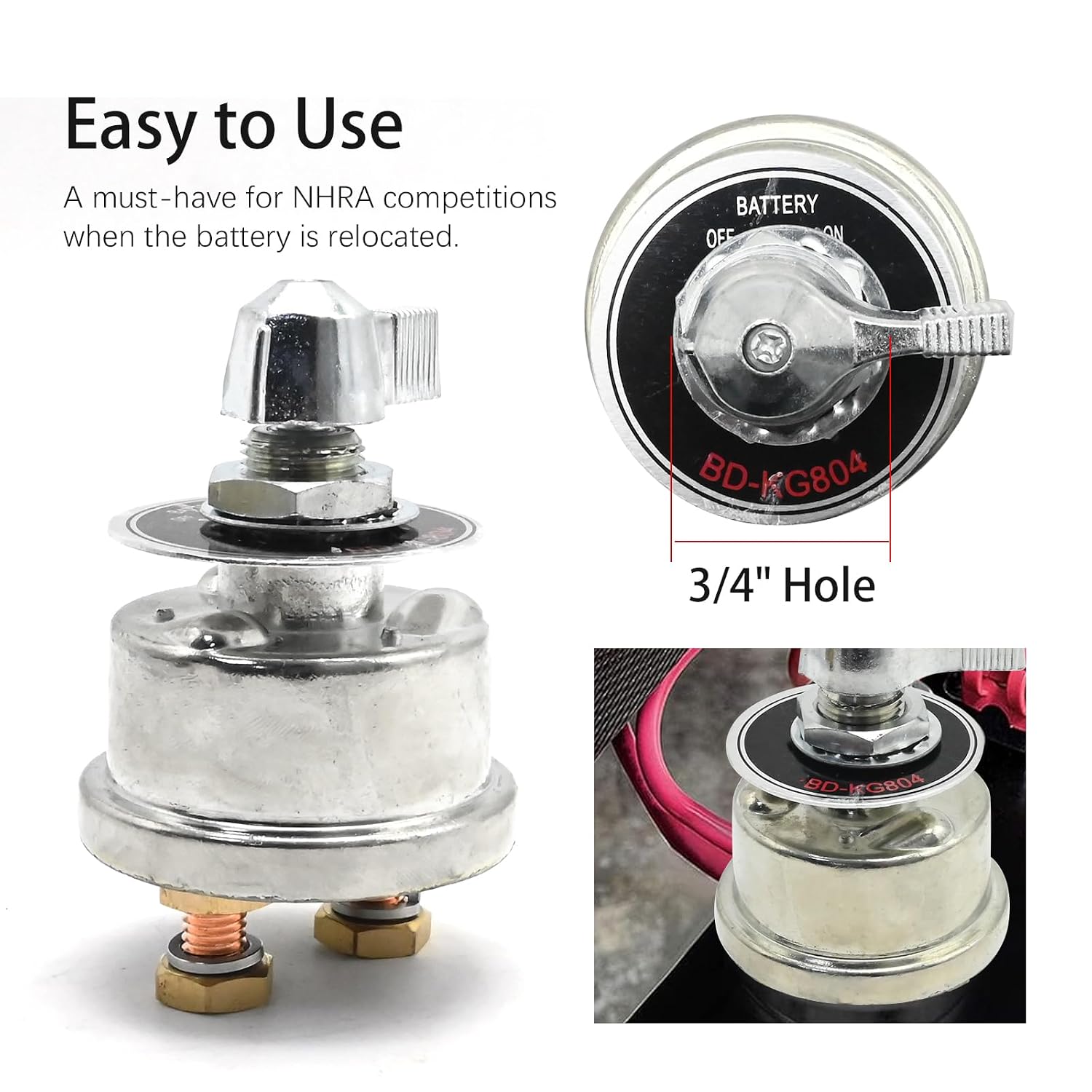 High Current Master Battery Disconnect Switch, 3/8" 2 Post 180A Continuous/1000A Intermittent, Battery Power Cut Isolator Kill Switch