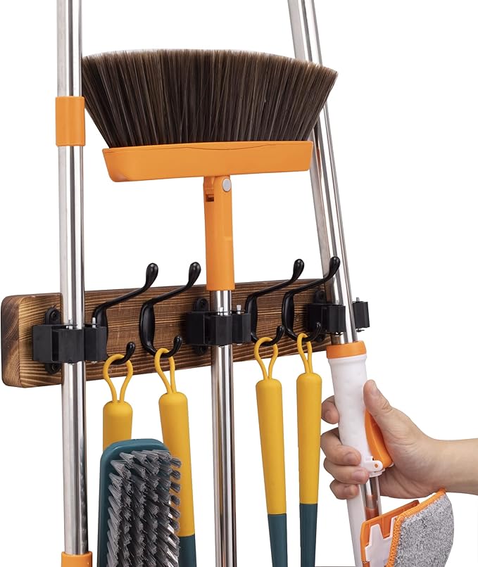 Amazon.com: HONIZER Broom Holder Wall Mount, Larger Spacing Slot Mop ...
