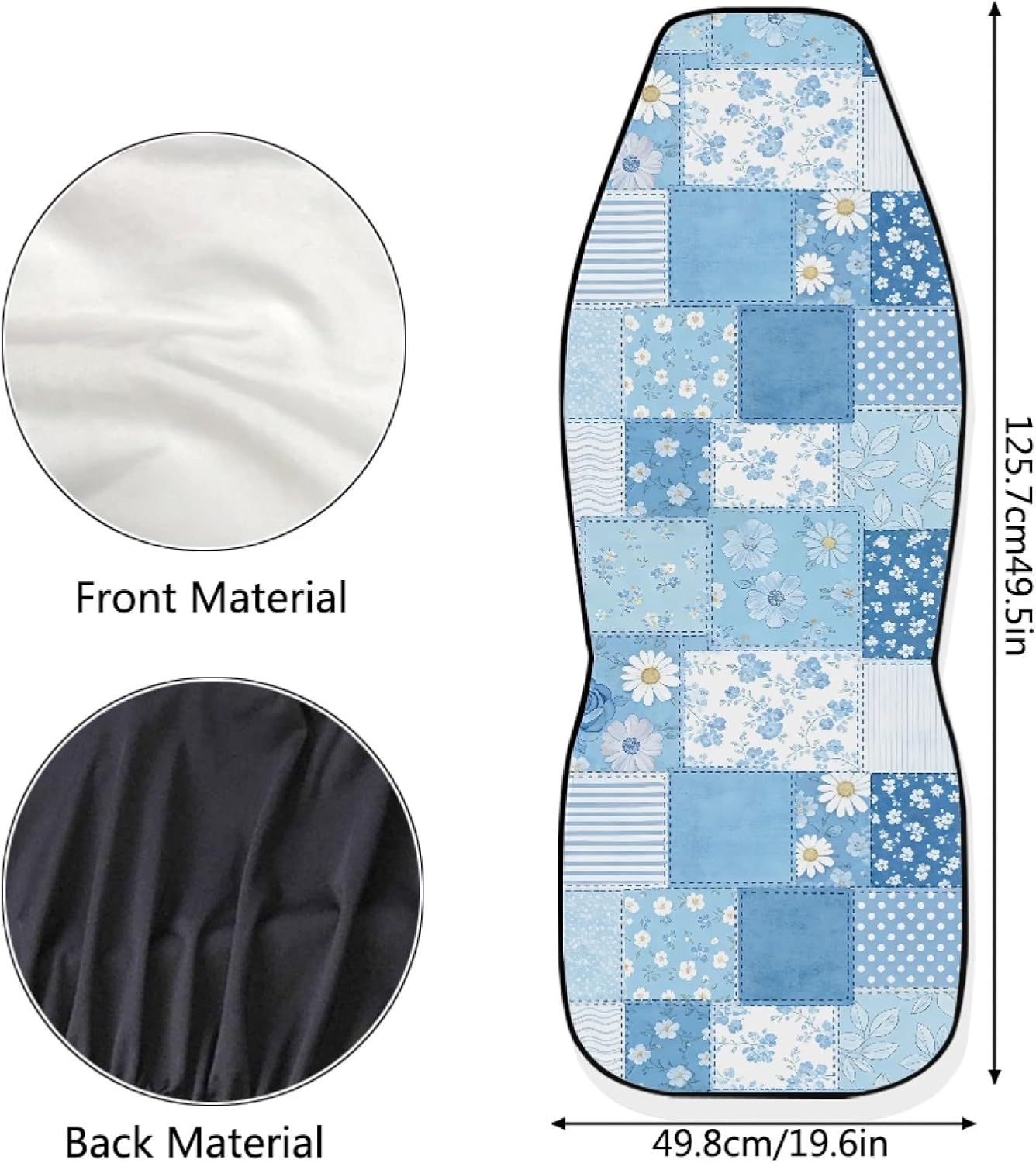 Amzbeauty Blue Floral Patchwork Print Car Seat Covers Front Seats Protector for Women Cute Design Auto Accessories Soft Stretch Car Seat Cushion Cover