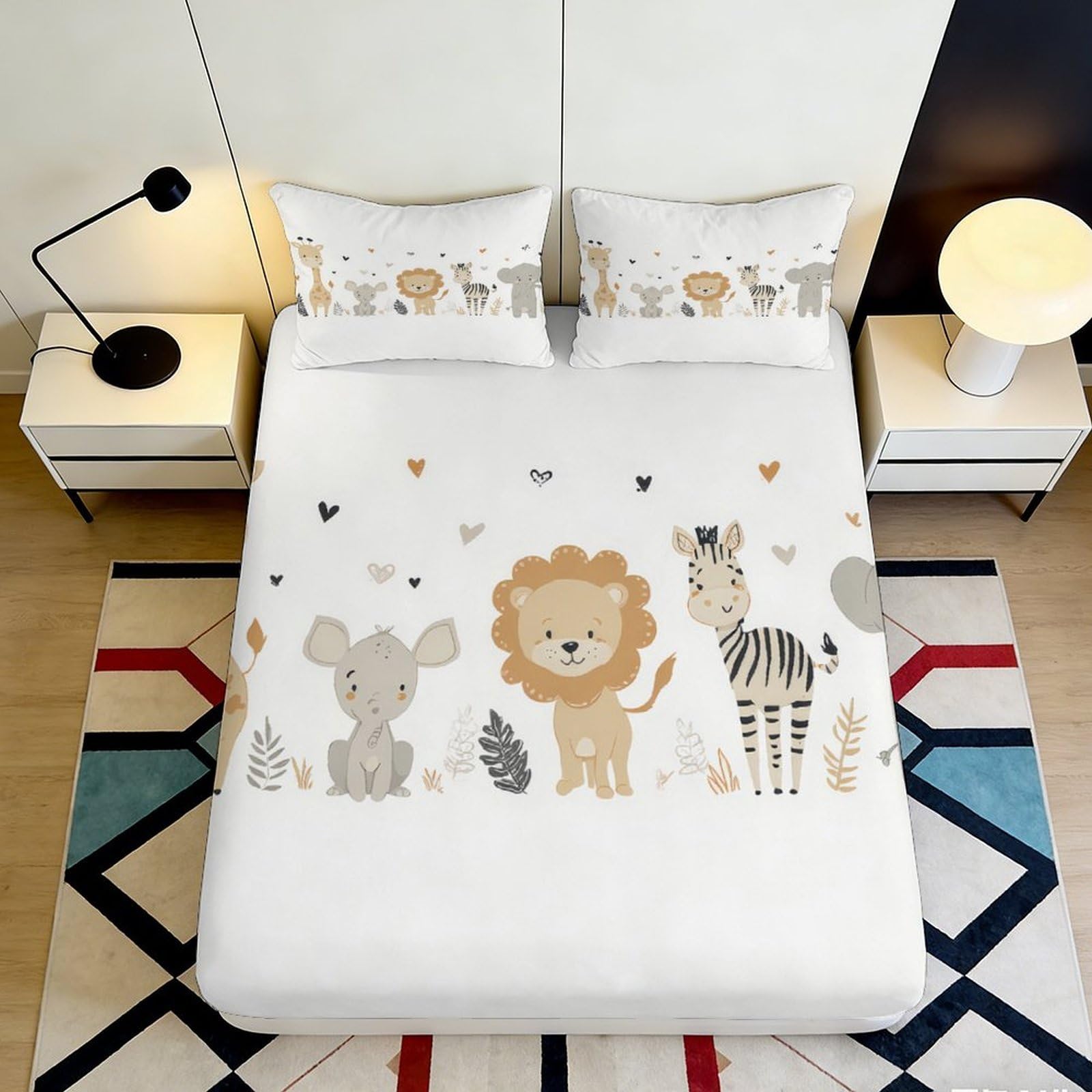 3D Printed Safari Lion Fitted Sheet Microfiber Soft Animal Zebra Elephant Mattress Cover for Bedroom Guest Room Decor 90x200x25cm