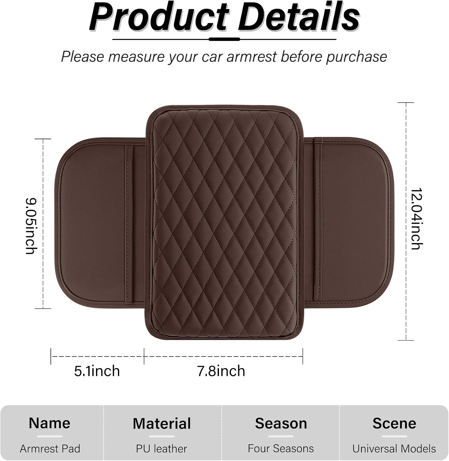 Amiss Car Center Console, Upgraded Leather Car Armrest Cushion with 2 Storage Pockets, Universal Waterproof Cushion Pad, Non-Slip Car Interior Accessories, Fits Most Sedans SUVs Trucks (Brown) image 2