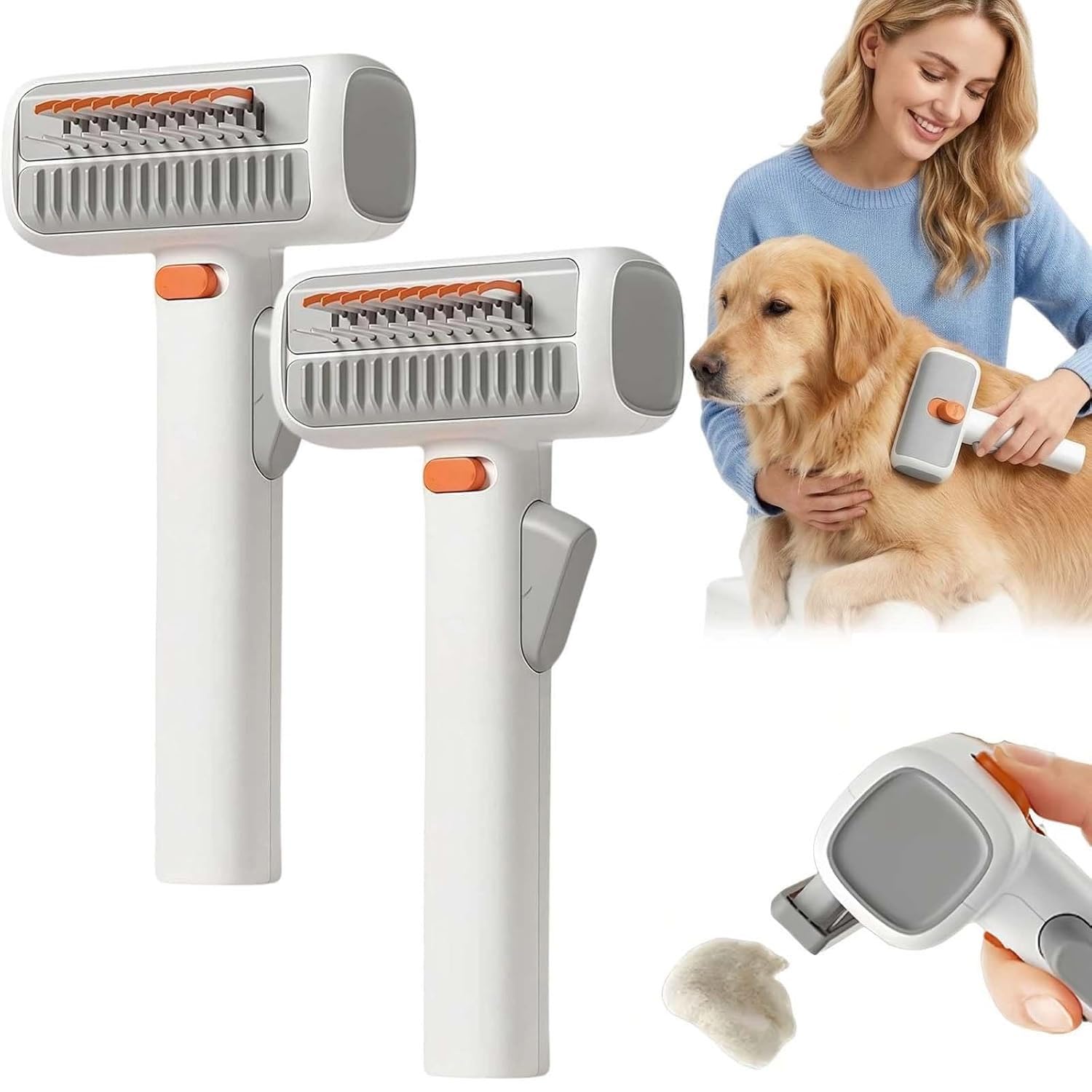 2-in-1 Pet Self-Detangling & Grooming Comb, Deshedding Tools Undercoat Rake for Dogs, Deshedding & Tangle Remover Tool for Long & Short Hair, One-Click Cleaning Pet Grooming Brush (2 PC)