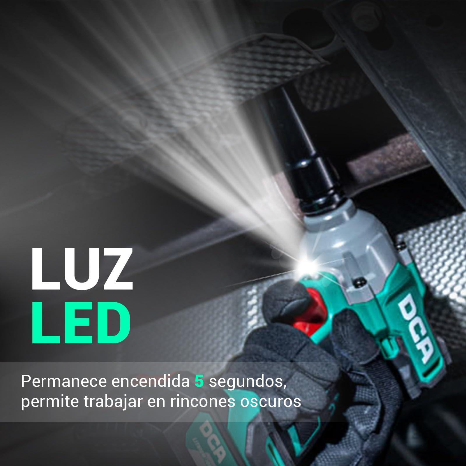 DCA Pistola de Impacto a Batería 20V, Llave de Impacto Motor Sin Escobillas 682 Nm Par Máximo, Encastre de 13 mm, 2 Baterías 4.0Ah, 4 Modos, Luz LED, Smart Loosen, ADPB520