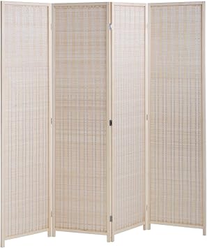 4-Panel Room Divider, Folding Bamboo Privacy Screen, Natural