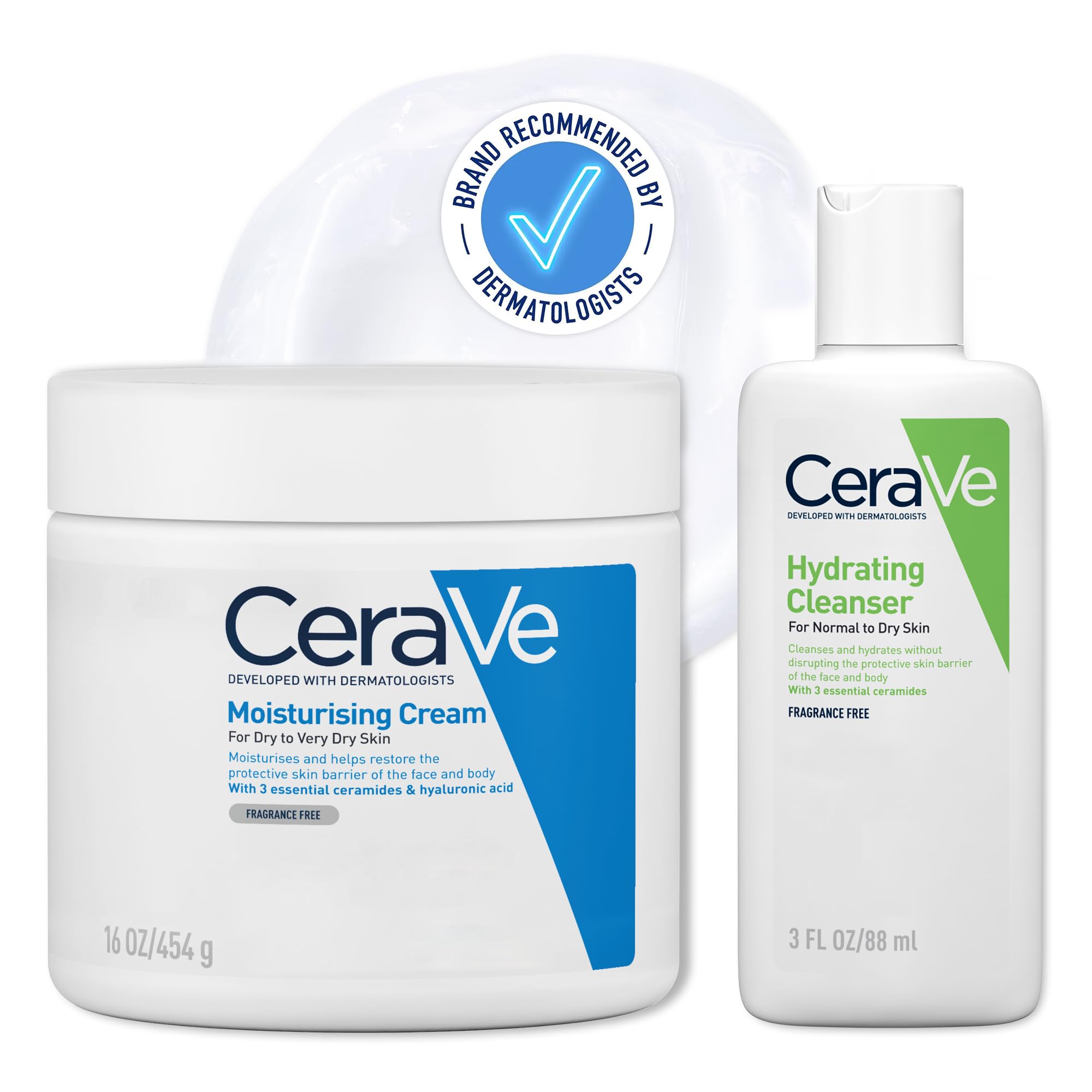 CeraVeMoisturising Cream with Hydrating Cleanser Travel Size Bundle - Moisturising Cream 454g & Hydrating Cleanser 88ml