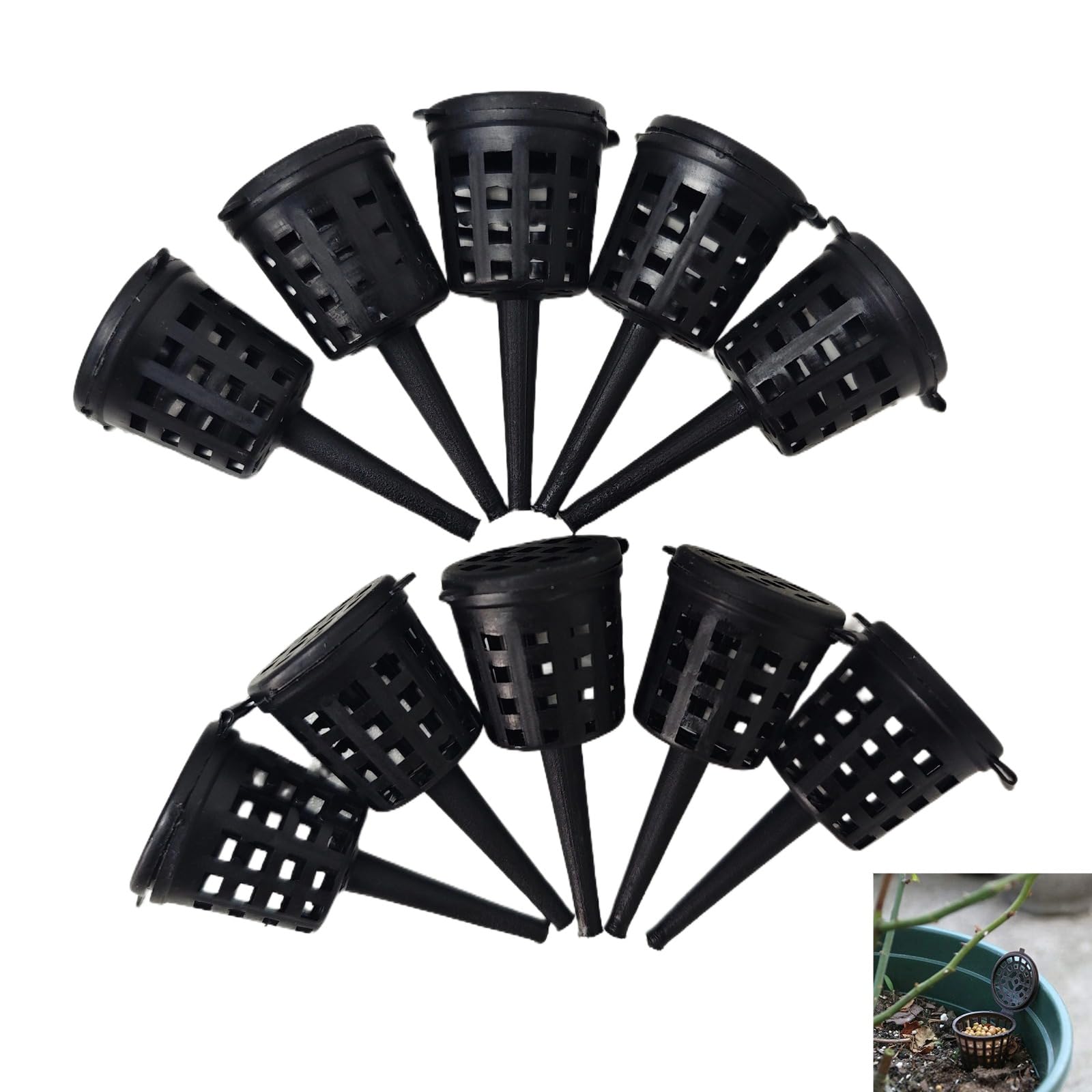 10pcs Plastic Fertilizer Basket Box with Cover for Garden Bonsai Plant,Allow the Fertiliz…