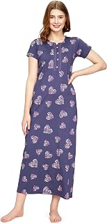 ZEYO Women's Cotton Heart & Floral Printed Maxi Long Nighty for Women Stylish 5828 Price In India